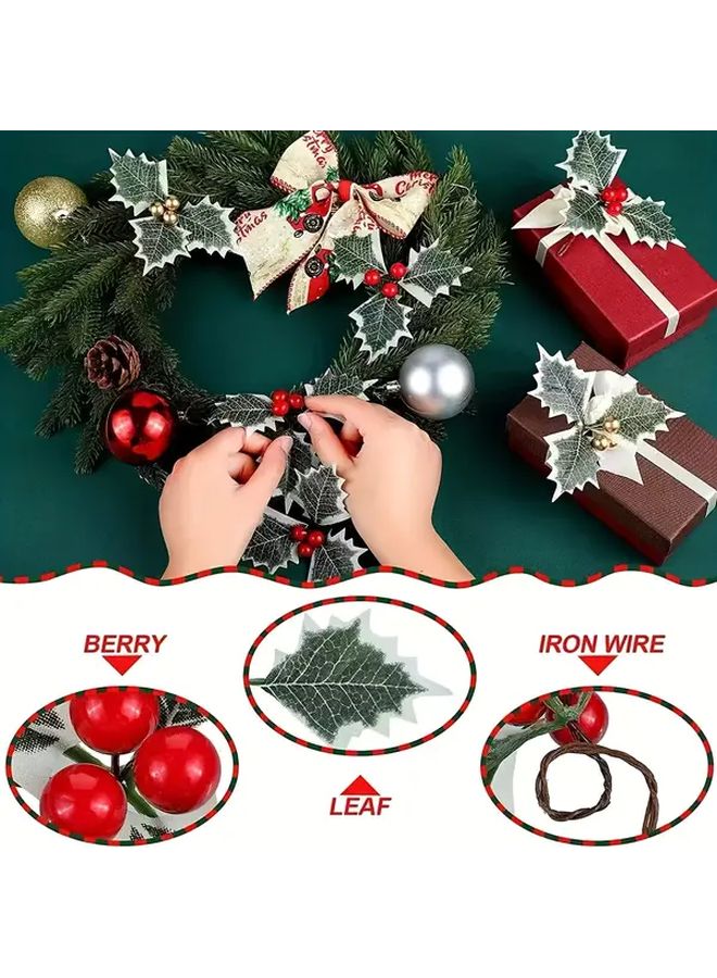 DIY سلسلة عيد الميلاد الخضراء 36 قطعة أوراق هولي محاكاة مع التوت الأحمر لأكاليل شجرة عيد الميلاد والديكورات الاحتفالية - Image 3